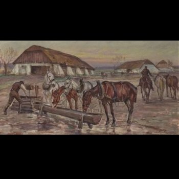 Jan Erazm Kotowski (1885-1960) obraz „Pojenie koni”