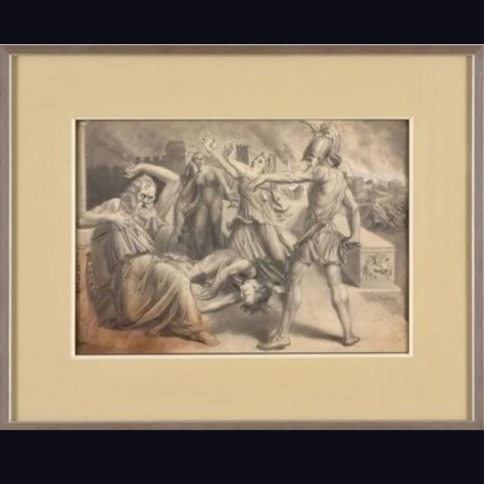 Jan Styka (1858-1925) rysunek „Upadek Troi”