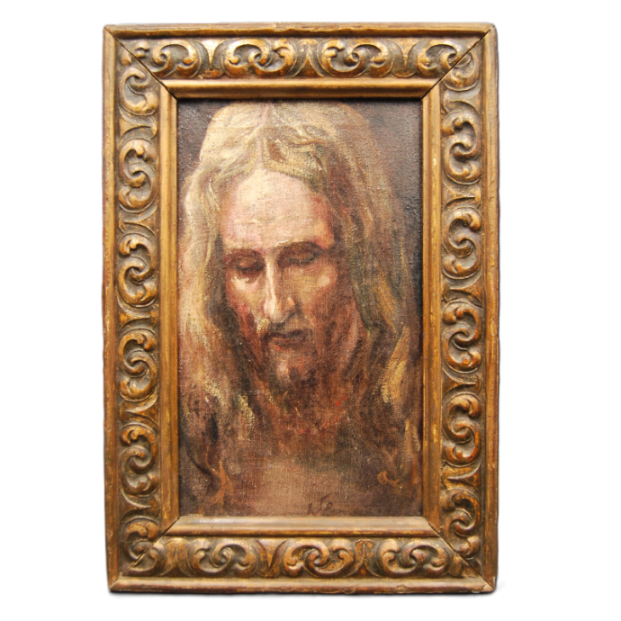 Malarz nieokreślony Głowa Chrystusa- wg. Józefa Męciny - Krzesza olej