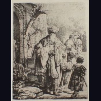Rembrandt Harmenszoon van Rijn (1606-1669) akwaforta „Abraham wypędzający Hagar i Izmaela”