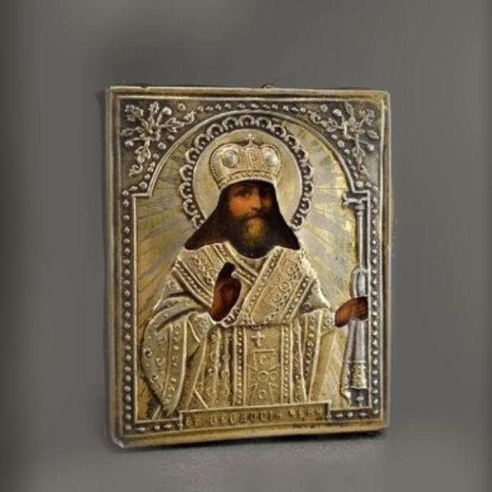 Rosyjska miniatura ikona Św. Teodozjusz XIX wiek