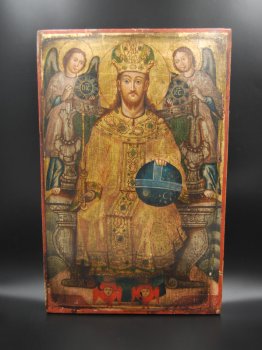 Duża ikona Chrystusa na tronie XIX wiek